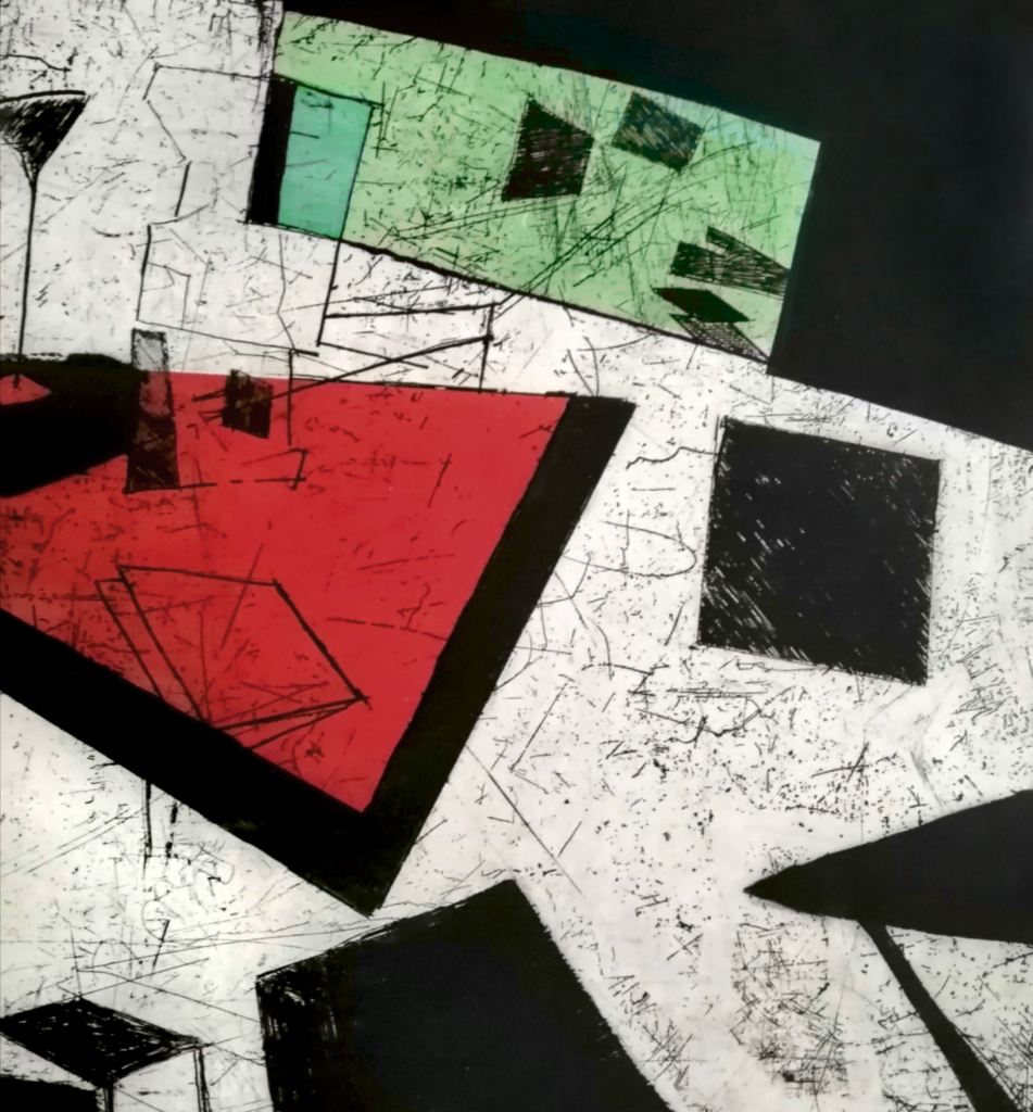El brindis Carborundum, aguatinta53x49 a sangre